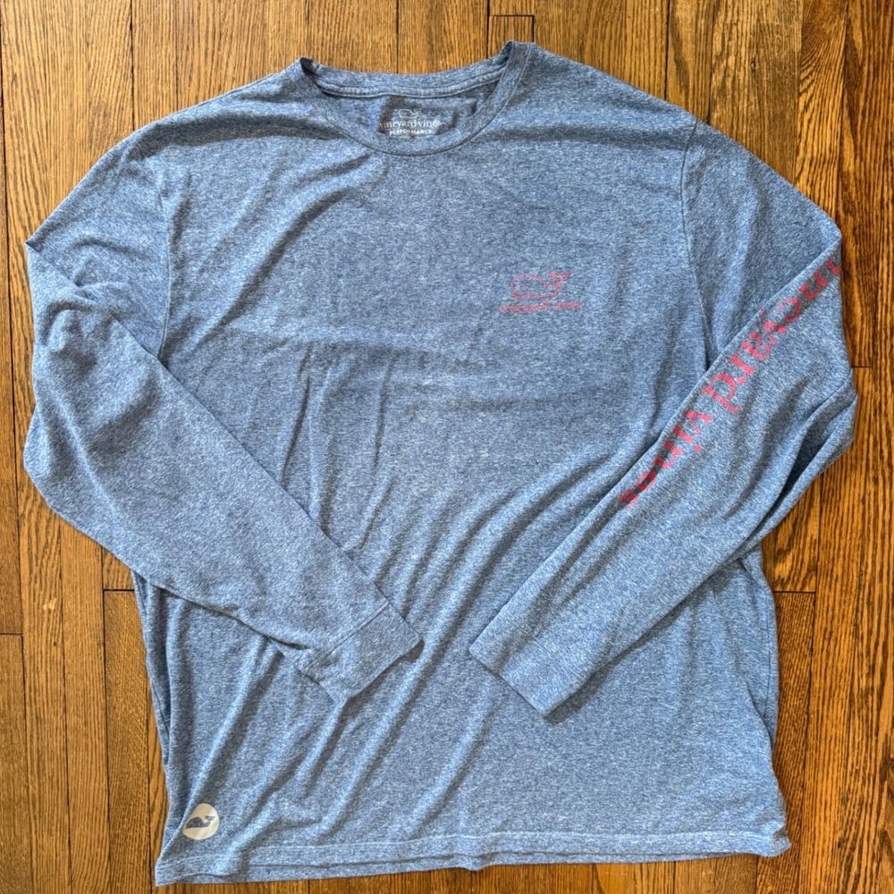 Vineyard Vines Performance Long Sleeve Shirt Mens XL Blue Heather Whale Graphic